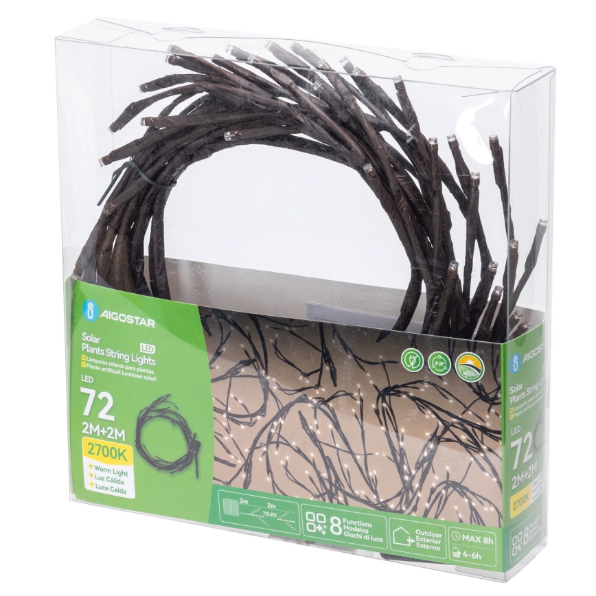 Aigostar - Світлодіодний сонячний гірлянд 72xLED/4м IP65 300 мАг тепле біле світло для гілок дерев