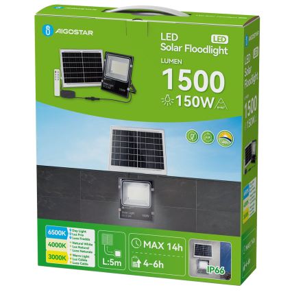 Aigostar - Сонячний світлодіодний прожектор LED/150W/3,2V 3000mAh 3000K/4000K/6500K IP66 + пульт дистанційного керування