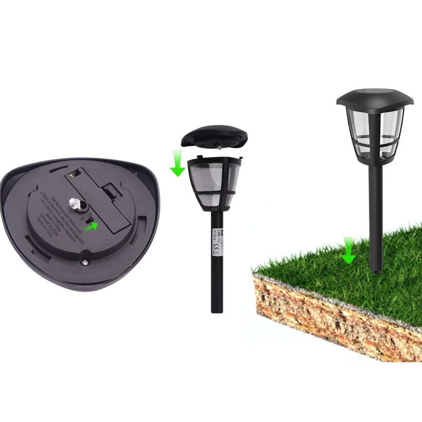 Aigostar - Світлодіодна сонячна лампа LED/0,06W/2V 100 mAh 33,8 см 6500K IP44 чорна