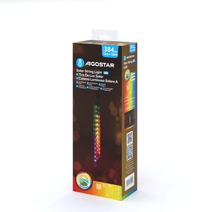 Aigostar - Світлодіодний сонячний різдвяний гірлянд 384xLED/13м IP65 1200 мАг багатокольоровий
