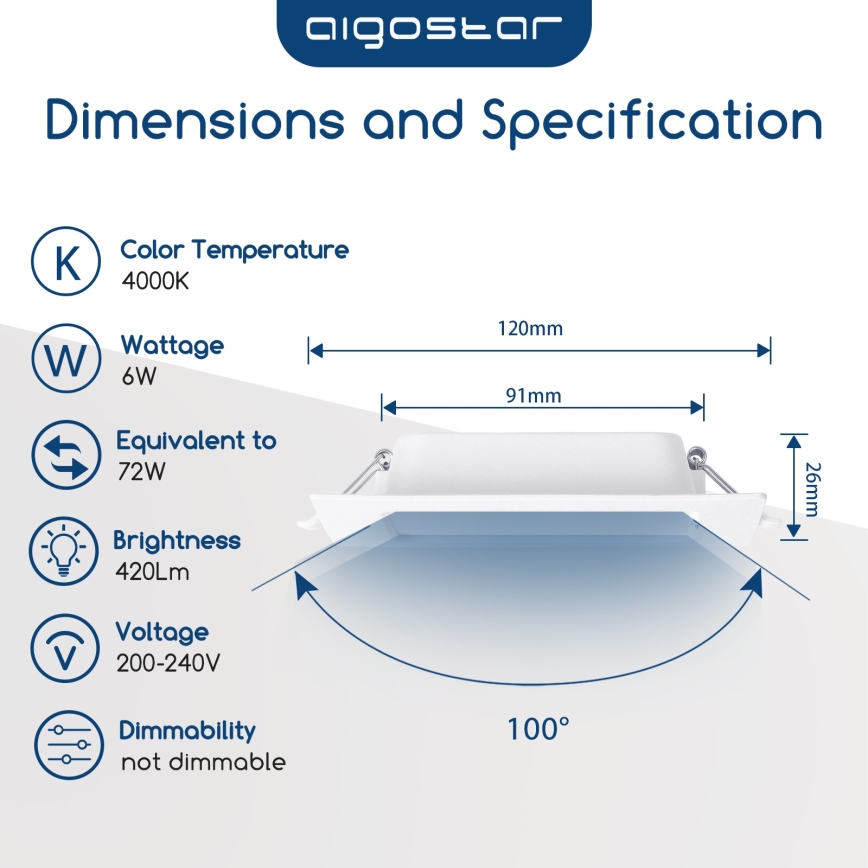Aigostar - LED стельове світло LED/6W/230V 4000K 12x12 см біле