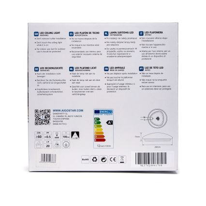 Aigostar - LED стельовий світильник із датчиком, 12 Вт/230 В, 3000K, діам. 28 см