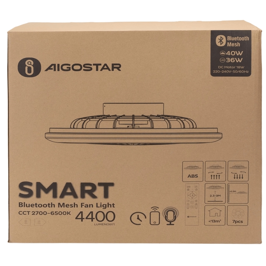 Aigostar - LED Стельовий світильник з вентилятором та регулюванням яскравості MESH LED/40W/230V 2700-6500K білий + пульт дистанційного керування