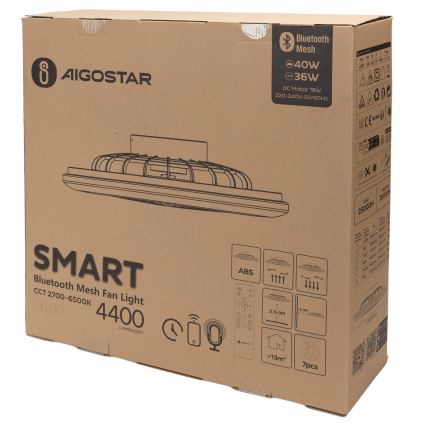 Aigostar - LED Стельовий світильник з вентилятором та регулюванням яскравості MESH LED/40W/230V 2700-6500K білий + пульт дистанційного керування