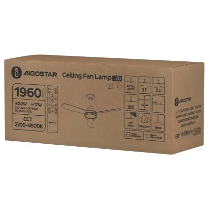Aigostar - Світлодіодний стельовий вентилятор з регулюванням яскравості LED/20W/230V 2700-6500K 132см білий/бежевий + пульт дистанційного керування