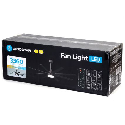 Aigostar - Світлодіодний стельовий вентилятор з регулюванням яскравості LED/24W/230V 2700-6500K 165см чорний + пульт дистанційного керування