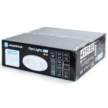 Aigostar - LED Стельовий вентилятор з регулюванням яскравості LED/40W/230V 2700/4000/6500K діаметр 50 см + пульт дистанційного керування білий