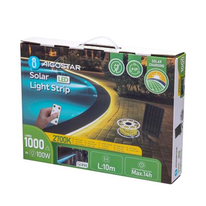 Aigostar - LED стрічка з регулюванням яскравості на сонячній батареї LED/10W/3,2V 10 м 2700K IP65 + пульт дистанційного керування