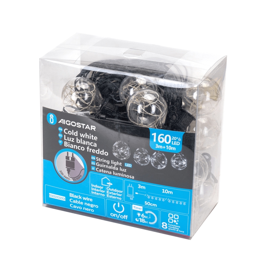 Aigostar - уличная декоративная LED-гирлянда, 160 светодиодов, 10 м, IP44, холодный белый