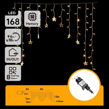 Aigostar - LED Уличная  гирлянда 168xLED/8 режимов 3x1,5m IP44 тёплый белый в форме звёзд
