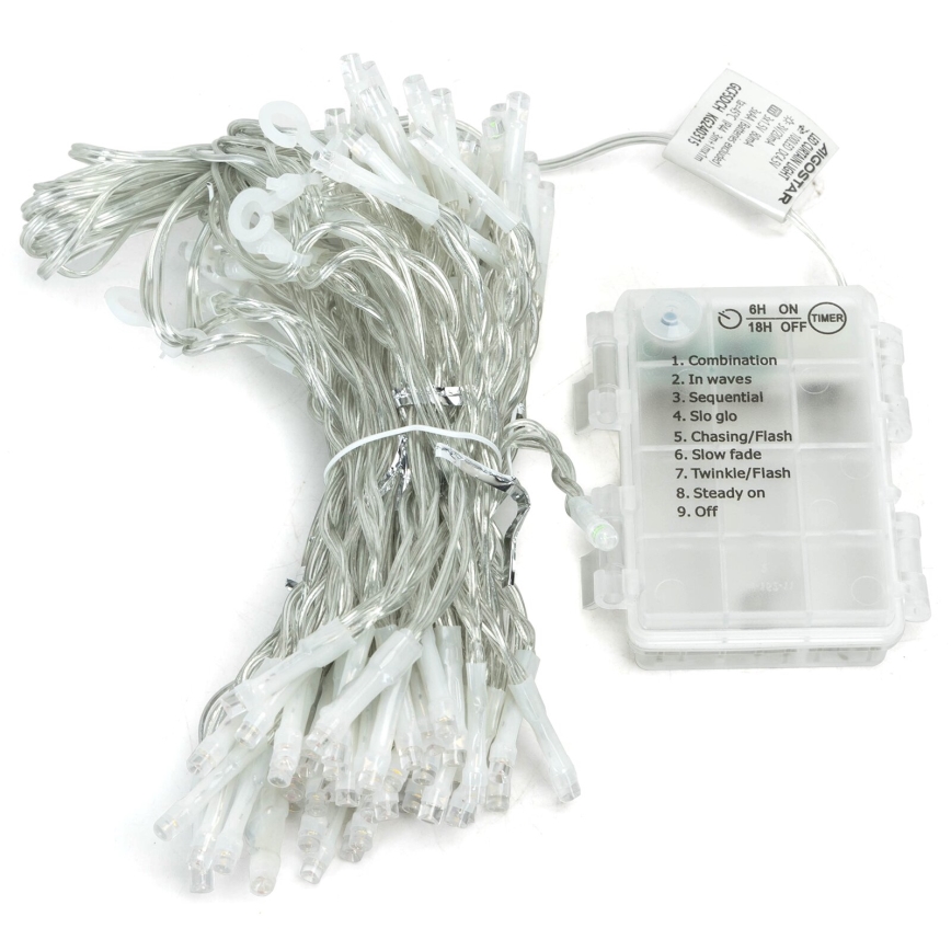 Aigostar-LED Наружная рождественская гирлянда 300xLED/8 функций 3xAA 6x2м IP44 холодный белый