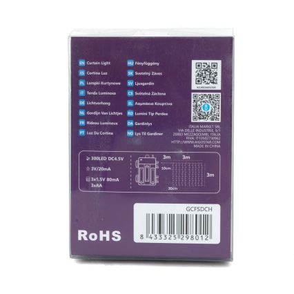 Aigostar-LED Наружная рождественская гирлянда 300xLED/8 функций 3xAA 6x2м IP44 холодный белый