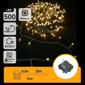 Aigostar - LED уличная гирлянда 500xLED/8 режимов 4xAA 25,3 m IP44 тёплый белый