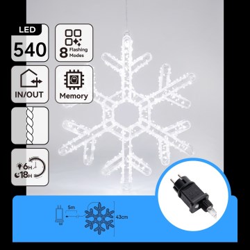 Aigostar - LED Уличная рождественская декорация 540xLED/6W/230V IP44 холодный белый 45cm снежинка
