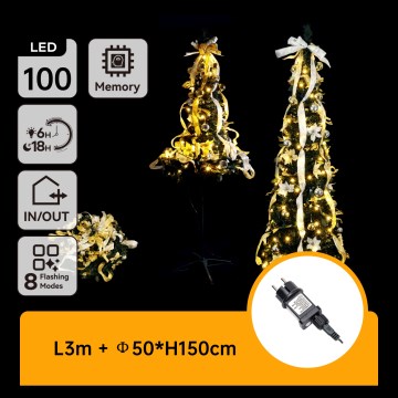 Aigostar - LED уличная рождественская ёлка, 100 светодиодов, 1,5 м, IP44, белая/золотая, тёплый белый