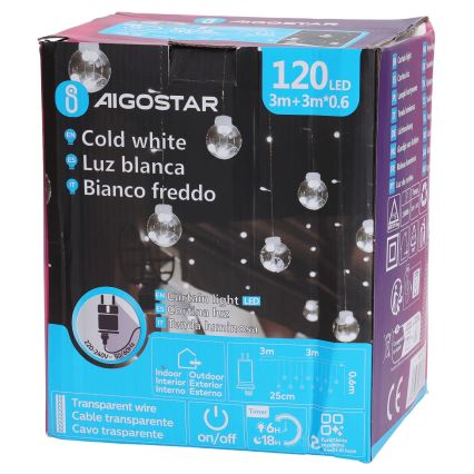 Aigostar - уличная LED-гирлянда 120 светодиодов/8 режимов 3x0,6m IP44 холодный белый + дистанционное управление