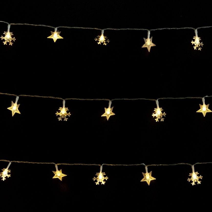 Aigostar - LED уличная гирлянда 50xLED/8 функций, 3xAA, 5m, IP44, тёплый белый, в форме звёзд
