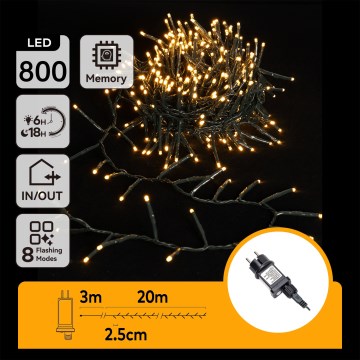 Aigostar - LED уличная рождественская гирлянда 800xLED/8 функций 23m IP44 тёплый белый