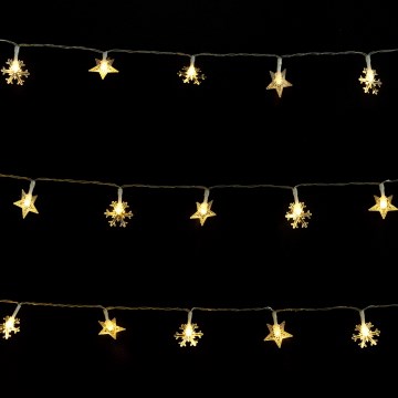 Aigostar - LED уличная рождественская гирлянда 25xLED/8 режимов 3xAA 2,5m IP44 тёплый белый звёзды