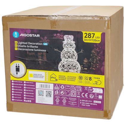 Aigostar - Светодиодное уличное рождественское украшение 3,6 Вт/31/230 В 2700K 120 см IP44 снеговик