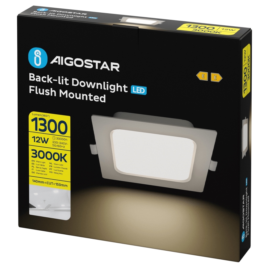Aigostar - LED Вбудоване світло LED/12W/230V 3000K 17,5x17,5 см біле