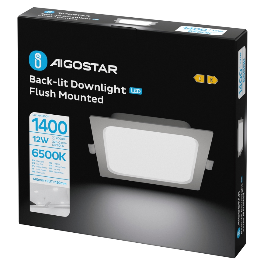 Aigostar - LED вбудований стельовий світильник LED/12W/230V 6500K 17,5x17,5 cm білий