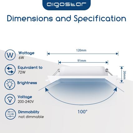 Aigostar - LED вбудований світильник LED/6W/230V 4000K 12x12 cm білий