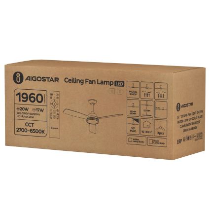 Aigostar - Світлодіодний регульований стельовий вентилятор LED/20W/230V 2700-6500K 132 см коричневий + дистанційне керування