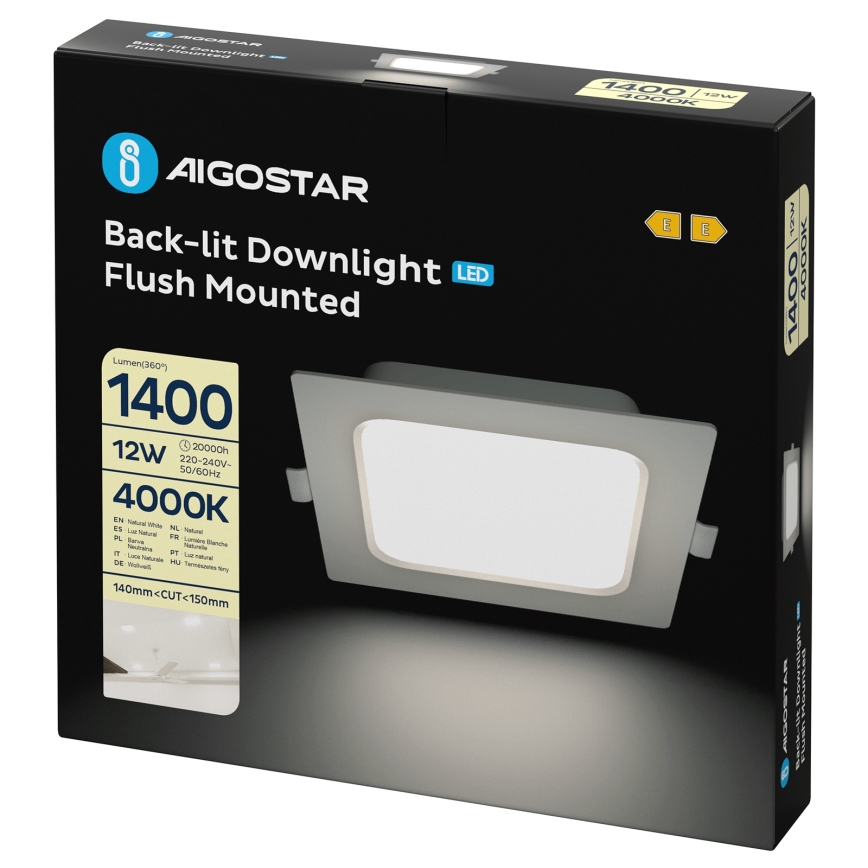 Aigostar - LED встраиваемый потолочный светильник LED/12W/230V 4000K 17,5x17,5 cm белый