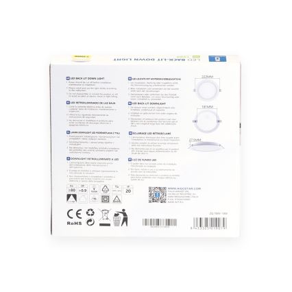 Aigostar - LED встраиваемый потолочный светильник LED/18 Вт/230 В 3000 К диам. 22,2 см белый