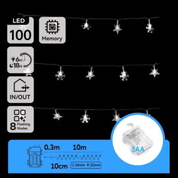 Aigostar - LED Вулична  гірлянда 100xLED/8 функцій 3xAA 10 м IP44 холодна біла