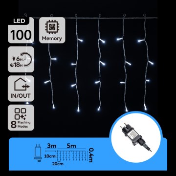 Aigostar - LED вулична гірлянда 100xLED/8 функцій 5x0,4m IP44 холодний білий