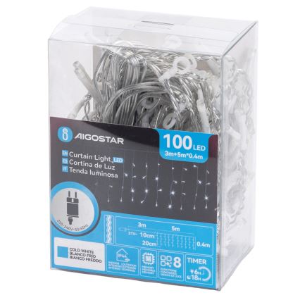 Aigostar - LED вулична гірлянда 100xLED/8 функцій 5x0,4m IP44 холодний білий