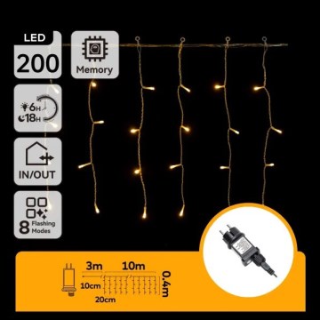 Aigostar - LED вулична гірлянда 200xLED/8 функцій 10x0,4m IP44 тепле біле