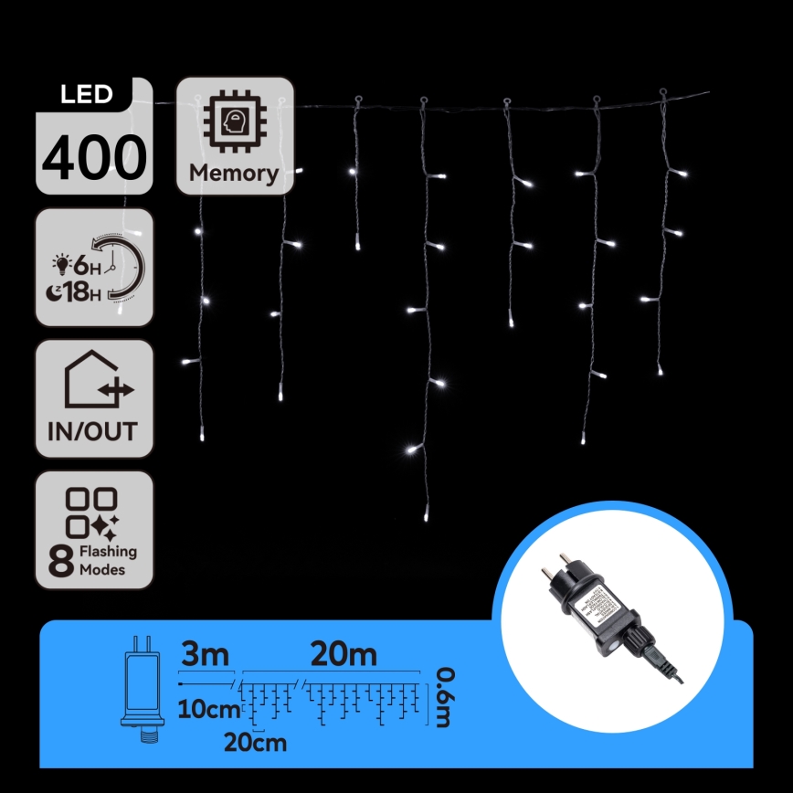 Aigostar - LED вулична гірлянда 400xLED/8 функцій 23x0,6m IP44 холодний білий