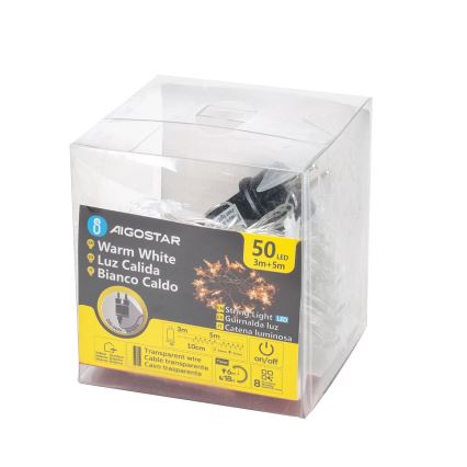 Aigostar - LED Вулична гірлянда 50xLED/8 функцій 8m IP44 теплий білий
