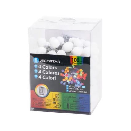 Айгостар - світлодіодна зовнішня різдвяна гірлянда, 100 світлодіодів, живлення від 3 батарейок АА, 8 режимів, 10,3 м, ІР44, багатокольорова