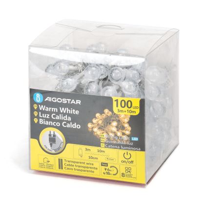 Aigostar - LED вулична різдвяна гірлянда 100xLED/8 функцій 13m IP44 теплий білий