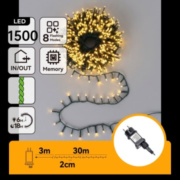 Aigostar - LED вулична різдвяна гірлянда 1500xLED/8 функцій 33m IP44 теплий білий