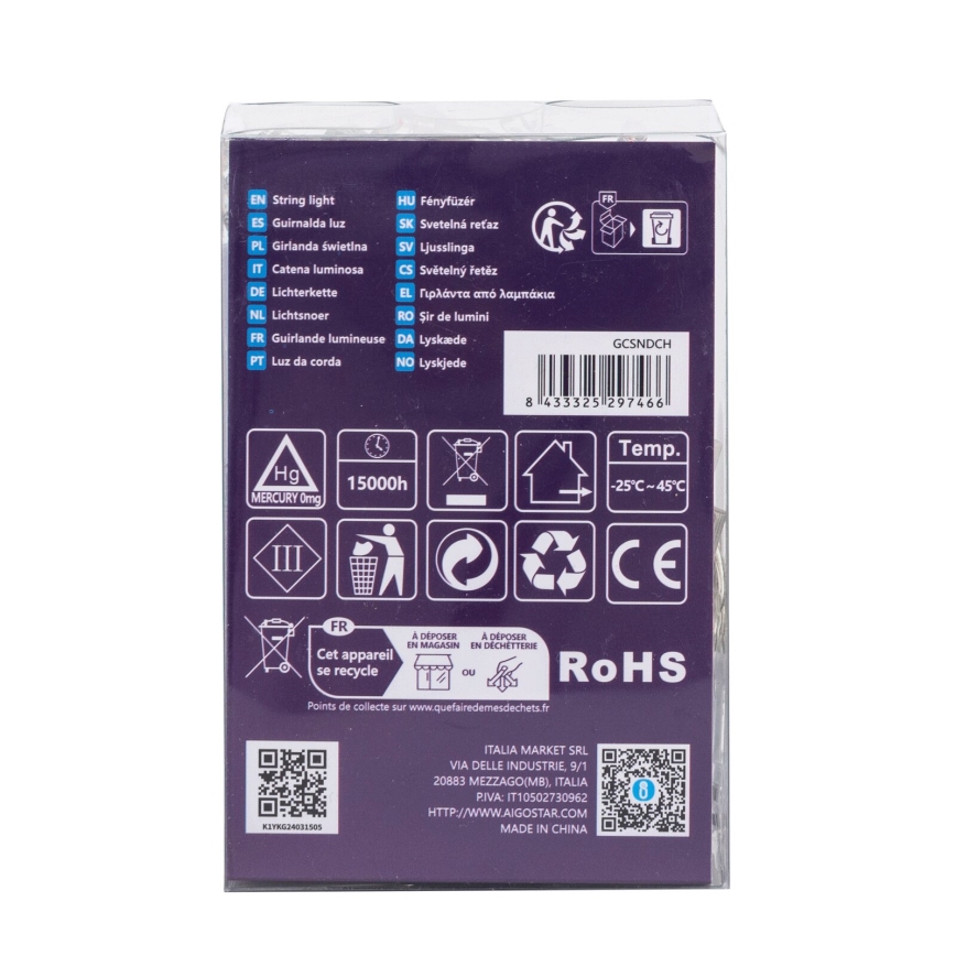 Aigostar - LED Вуличний різдвяний гірлянд 100xLED/8 функцій 3xAA 10,3м IP44 багатокольоровий