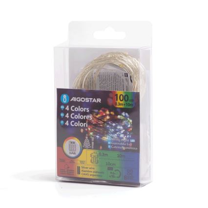 Aigostar - LED зовнішній різдвяний гірлянд 100xLED/8 функцій/3xAA10,3м IP44 мультиколор
