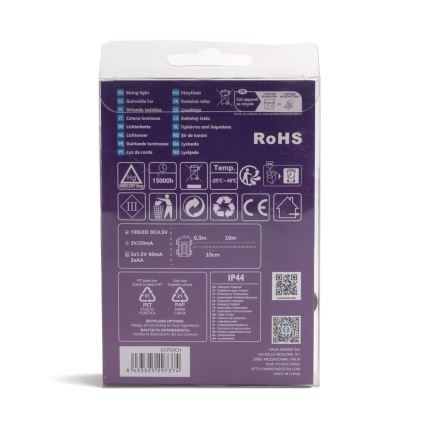 Aigostar-LED Зовнішній різдвяний гірлянд 100xLED/8 функцій 3xAA 10,3м IP44 багатокольоровий