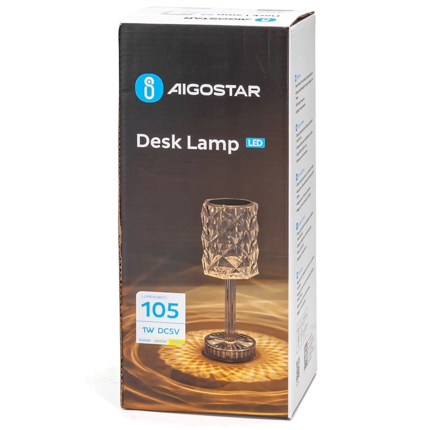 Aigostar - LED Настільна акумуляторна лампа з регулюванням яскравості LED/1W/5V 2700/4000/6500K 1800mAh 26 см