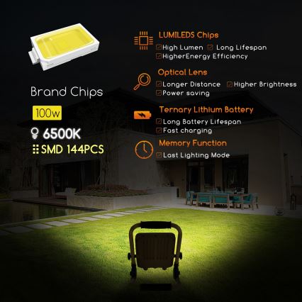 Aigostar - LED з регулюванням яскравості акумуляторна прожектор LED/100W/5V 6500K IP65 1500mAh