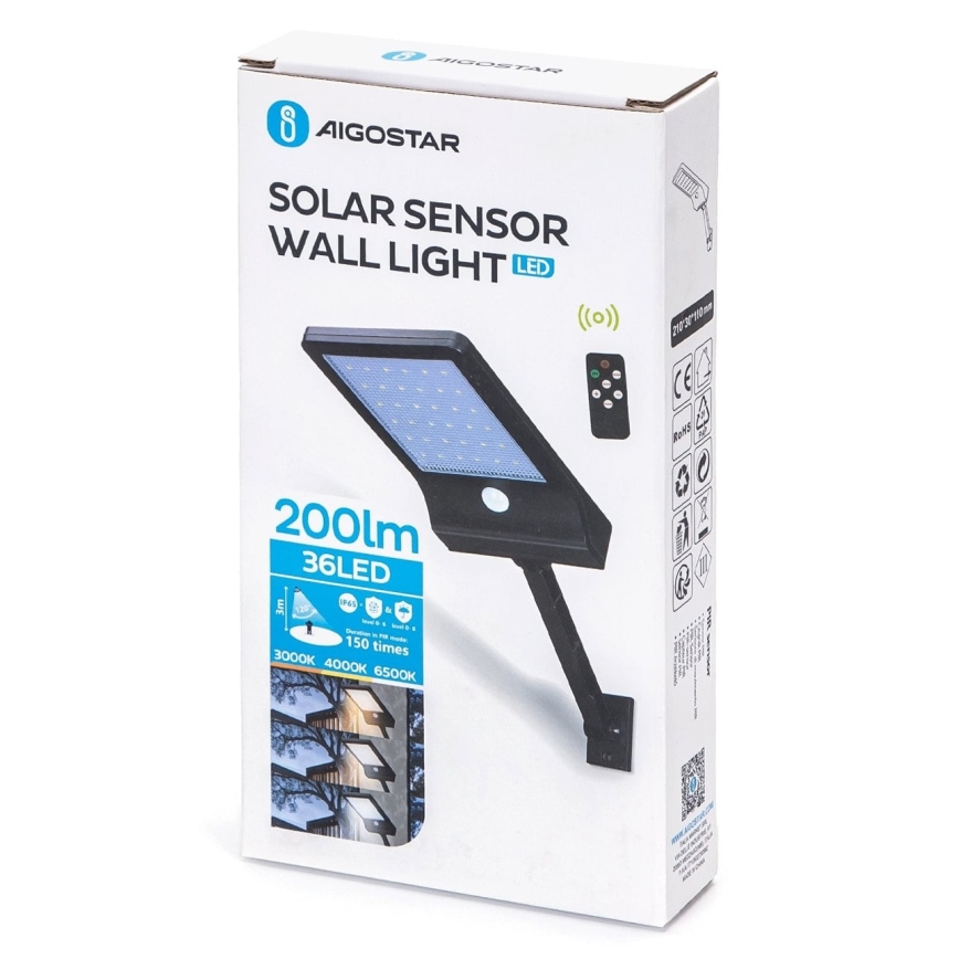Aigostar - LED з регулюванням яскравості сонячна лампа з датчиком LED/2,3W/5,5V IP65 1800 mAh + пульт дистанційного керування