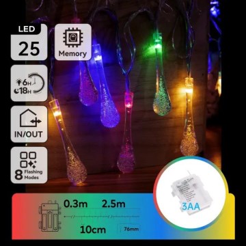Aigostar - LED Зовнішній  гірлянда 25xLED/8 функцій 3xAA 2,5m IP44 багатобарвні краплі