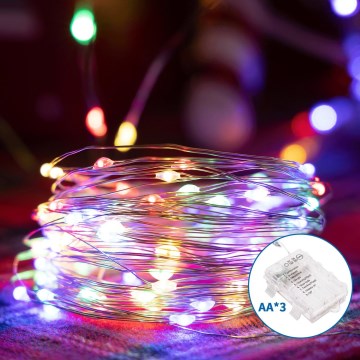 Aigostar - LED зовнішній різдвяний гірлянд 50xLED/8 функцій 3xAA 5,3м IP44 багатоколірний