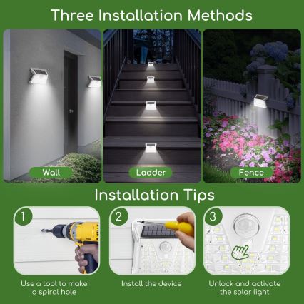 Aigostar - LED зовнішній сонячний світильник з датчиком LED/1,48 Вт/3,7 В IP65 1200 мАг