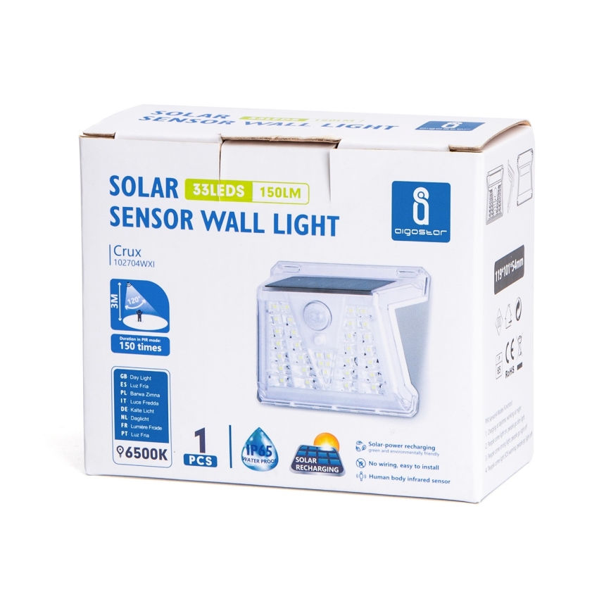 Aigostar - LED зовнішній сонячний світильник з датчиком LED/1,48 Вт/3,7 В IP65 1200 мАг