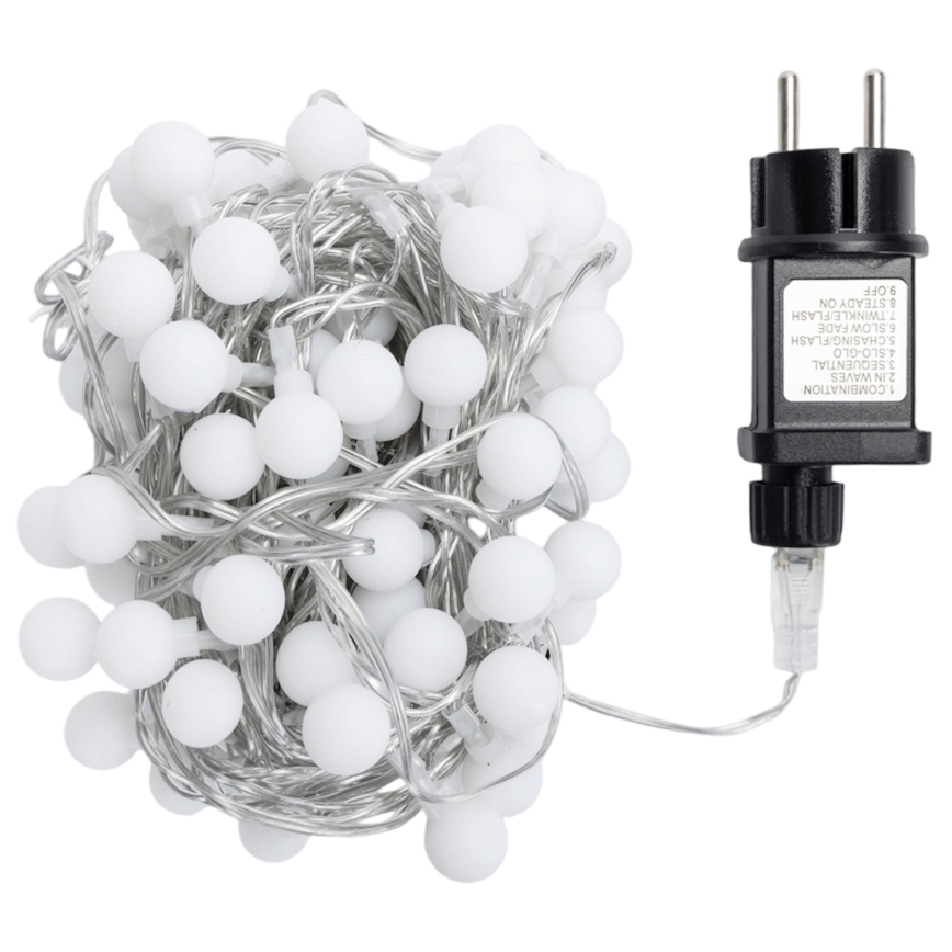 Aigostar - LED зовнішня декоративна гірлянда, 100 світлодіодів / 8 функцій, 10 м, IP44, холодне біле світло